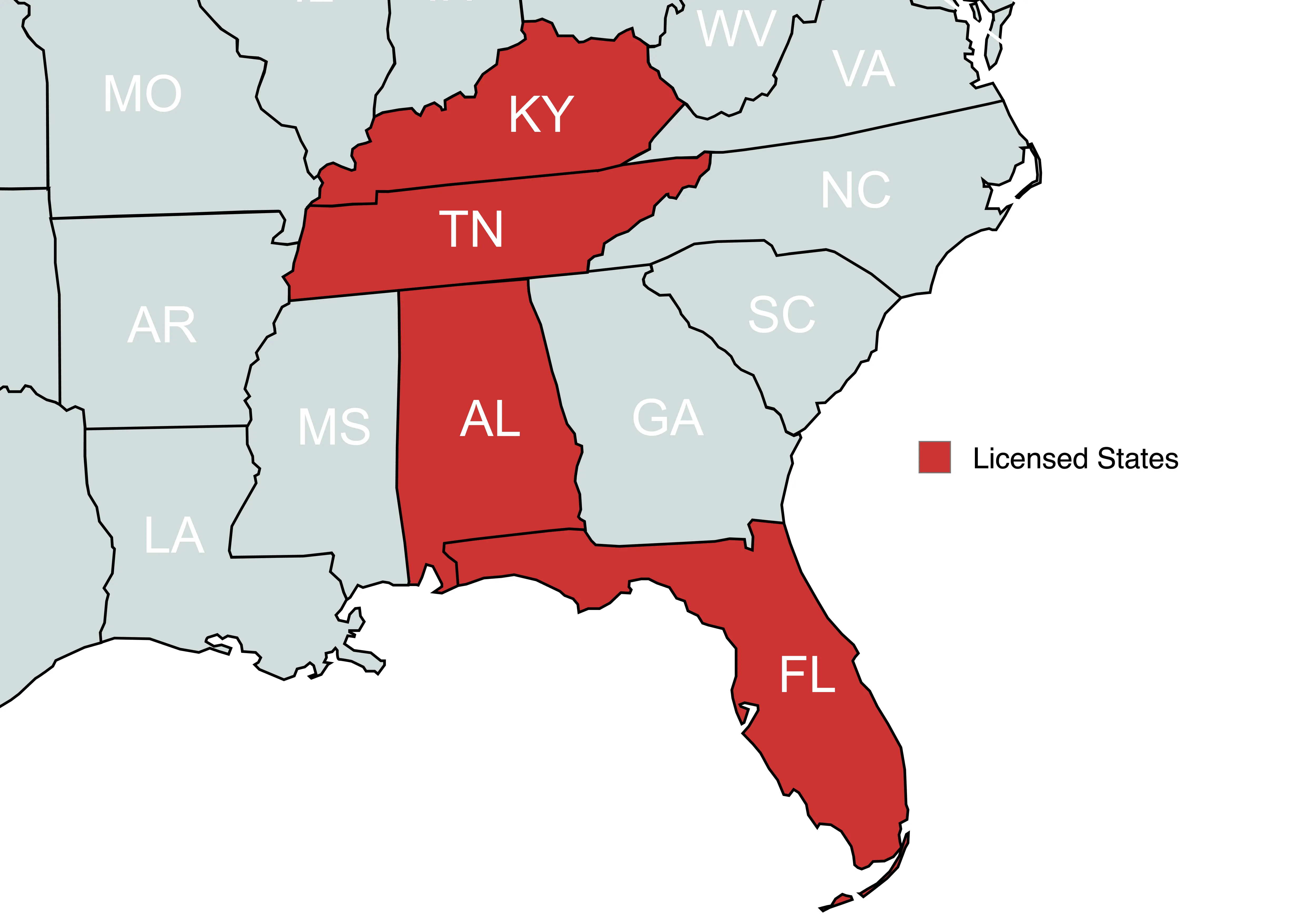 Map of Beraldi Insurance service areas