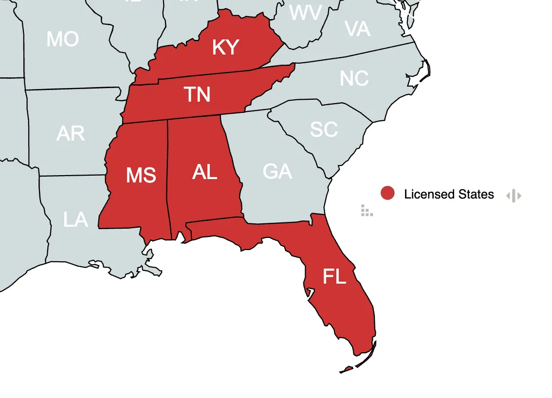 Map of Beraldi Insurance service areas